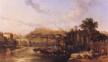 rome view on the tiber looking towards mounts palatine and aventine 1863 David Roberts Oil Paintings